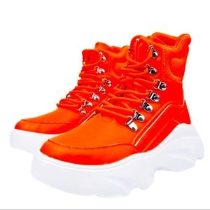 Orange Vegan Leather Lace Up Combat Boots